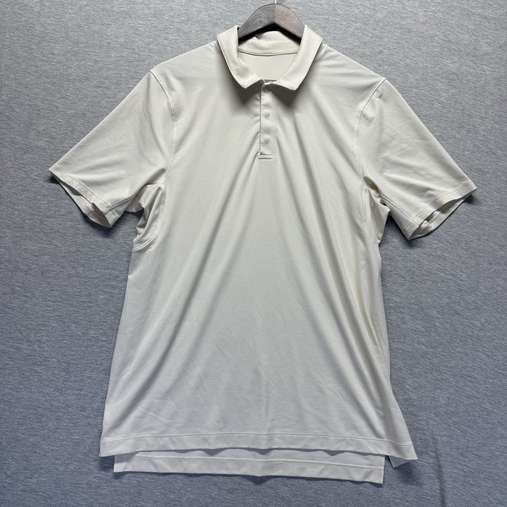 Lululemon Polo Shirt Mens Small Beige Logo‎ Resort Wear Performance Golf Tennis